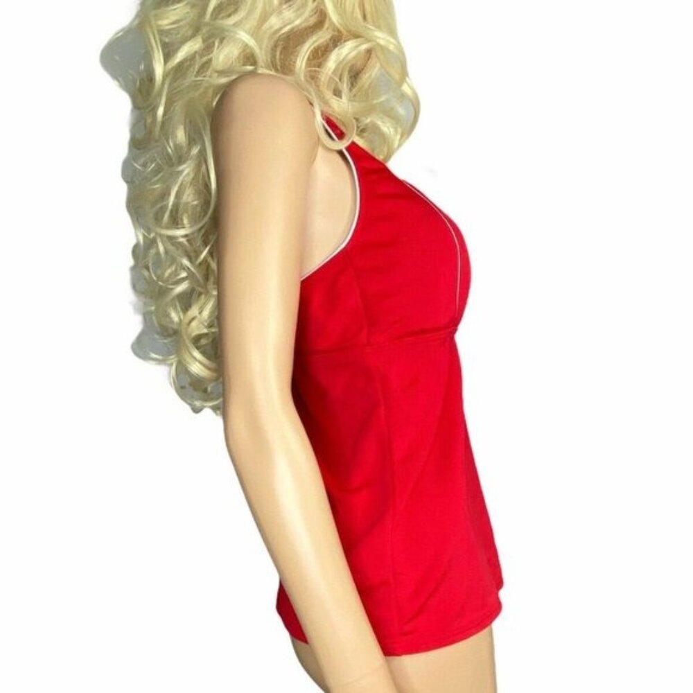 Lands End Womens Square Neck Tankini Swim Top 8L long Red - Picture 3 of 12